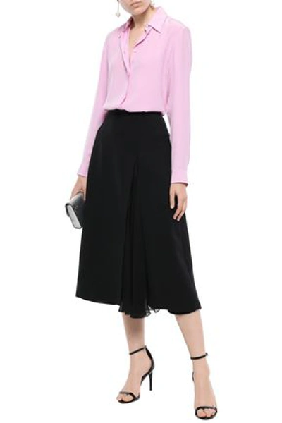 Carolina Herrera Woman Silk Georgette-paneled Stretch Wool-crepe Midi Skirt Black