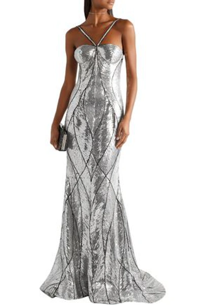 Naeem Khan Embellished Tulle Gown In Gray
