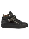 GIUSEPPE ZANOTTI Grip-Tape Strap Leather Mid-Top Sneakers