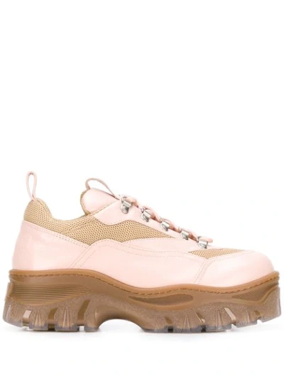 Msgm 60mm Tractor Leather & Mesh Boots In Neutrals