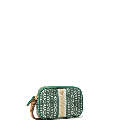 Tory Burch Gemini Link Canvas Wristlet In Malachite Gemini Link Stipple