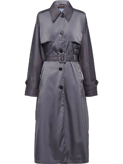 Prada Belted Trench Coat In Grau