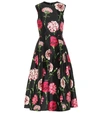 Dolce & Gabbana Floral-print Taffeta Tea-length Dress In Black