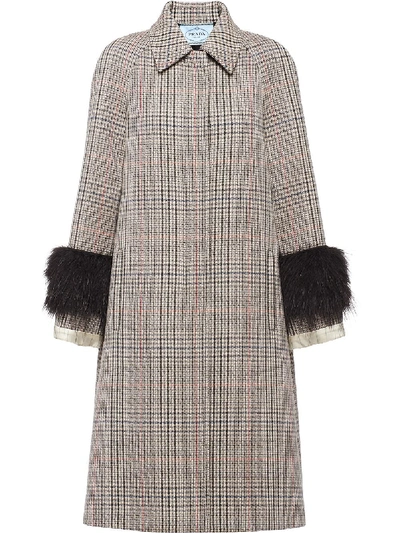 Prada Prince Of Wales Checked Coat In Neutrals