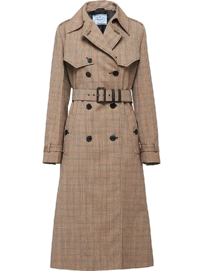 Prada Prince Of Wales Micro-check Coat In Neutrals