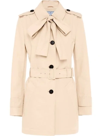 Prada Pussy Bow Trench Coat In Neutrals