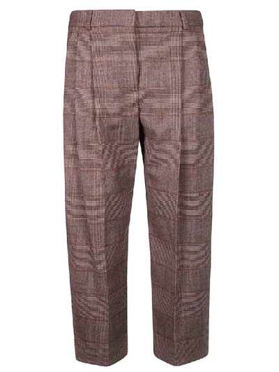 Stella Mccartney Checked Wide Cropped Stretch-wool Blend Trousers In Burgundy