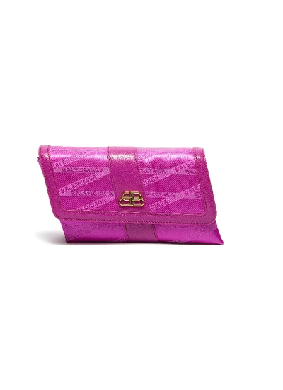 Balenciaga 'shift' Leather Trim Monogram Jacquard Wallet On Strap In Pink
