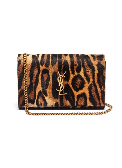 Saint Laurent 'monogram' Leopard Print Pony Hair Chain Wallet