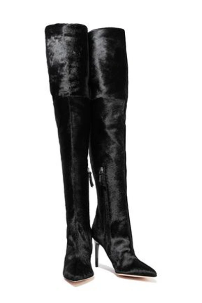 Oscar De La Renta Woman Frederikke Lace-up Calf-hair Thigh Boots Black