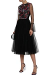 CAROLINA HERRERA CAROLINA HERRERA WOMAN EMBELLISHED TULLE MIDI DRESS BLACK,3074457345621176180