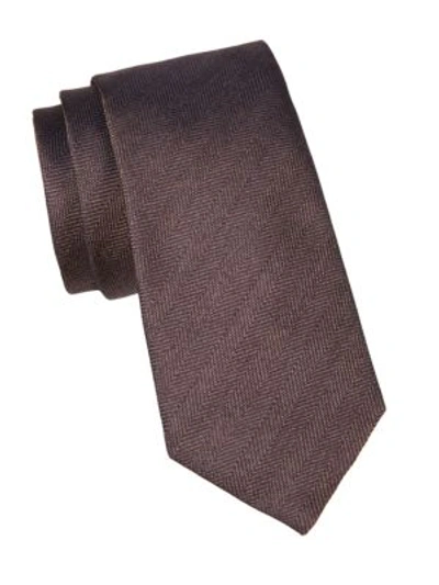 Corneliani Textured Silk Tie In Brown