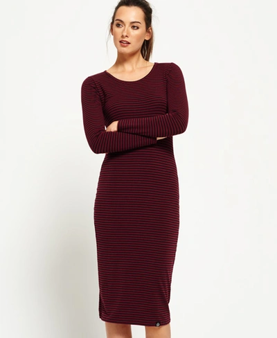 Superdry Midi Long Sleeve Dress In Red