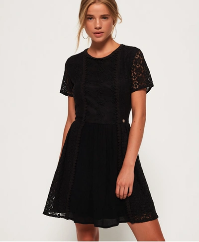 Superdry Ella Lace Panelling Dress In Black