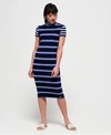 SUPERDRY WOMEN'S SPORTY STRIPED RIBBED KNITTED DRESS BLUE / CHAMBRAY BLUE - SIZE: 16,2144236000278UZR030