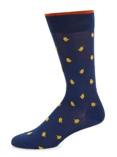Marcoliani Men's Lisle Little Bird Crew Socks In Royal Blue