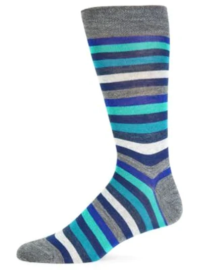 Marcoliani Merino Wool-blend Striped Socks In Blue Mix