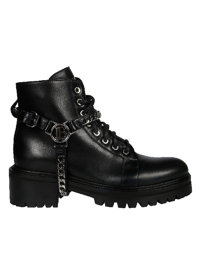 Balmain Logo Chain Combat Boots In Black