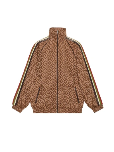 Gucci Gg Rombus Zipped Jacket In Brown Multi