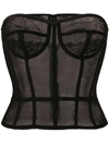 Dolce & Gabbana Sheer Cotton Stretch Tulle Corset In Nero