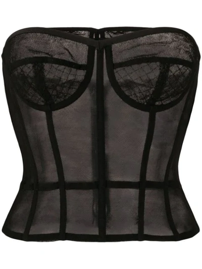 Dolce & Gabbana Sheer Cotton Stretch Tulle Corset In Black