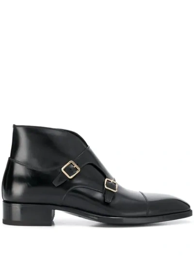 Tom Ford Kensington Pebble-grain Leather Monk-strap Boots In Black