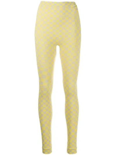 Off-white Check Print Leggings In Yellow