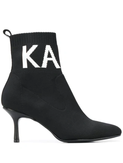 Karl Lagerfeld Pandora Knit Collar Ankle Boots In Black