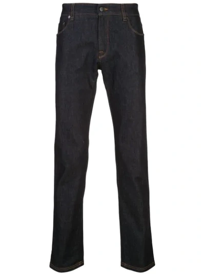 Fendi Patterned-pocket Slim-fit Jeans In Bleu