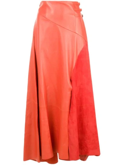 Alejandra Alonso Rojas Buckled Waistband Leather Flared Skirt In Orange
