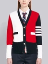 Thom Browne 4-bar Colorblock Wool Cardigan In White