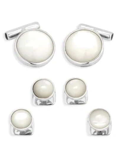 Cufflinks, Inc Ox & Bull Trading Co. 6-piece Sterling Silver & Mother-of-pearl Cufflinks & Studs Set In White