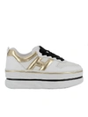 HOGAN WHITE/GOLD LEATHER SNEAKERS,11108490