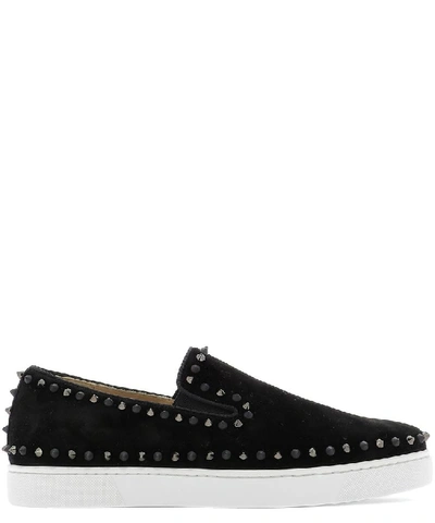 Christian Louboutin Pik Boat Spike-embellished Suede Slip-on Trainers In Black