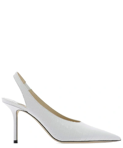 Jimmy Choo Ivy 85 Croc-effect Leather Slingback Pumps In White