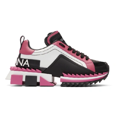 Dolce & Gabbana Dolce And Gabbana Pink And Black Super Queen Sneakers In White