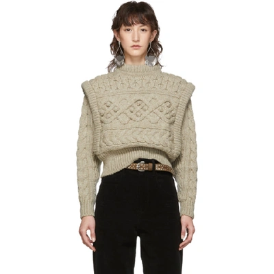 Isabel Marant Milane Cropped Cable-knit Merino Wool Sweater In Neutrals