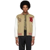 BURBERRY BURBERRY BEIGE AND WHITE WOOL AND LEATHER PADFIELD BOMBER JACKET