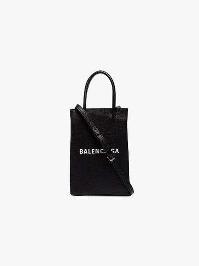 Balenciaga 'north-south' Logo Print Medium Leather Tote Bag In Black