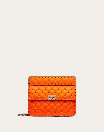 Valentino Garavani Medium Rockstud Spike Fluo Calfskin Leather Bag In Florescent Orange