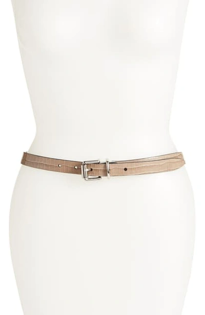 Rebecca Minkoff Reversible Leather Skinny Belt In Sabbia