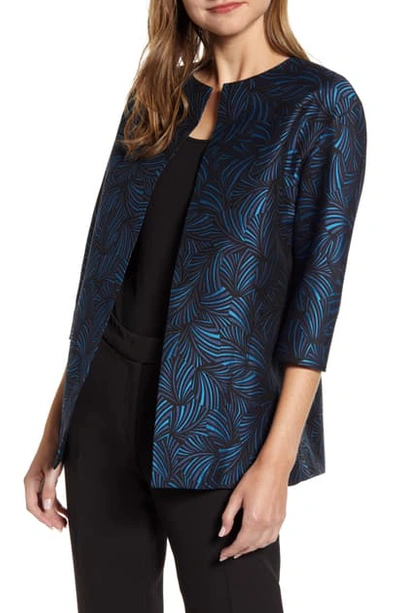 Anne Klein Ozu Jacquard Open Front Jacket In Spruce/ Anne Black Combo