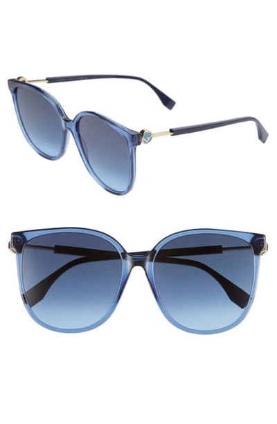 Fendi 58mm Cat Eye Sunglasses In Blue/ Dark Blue Gradient