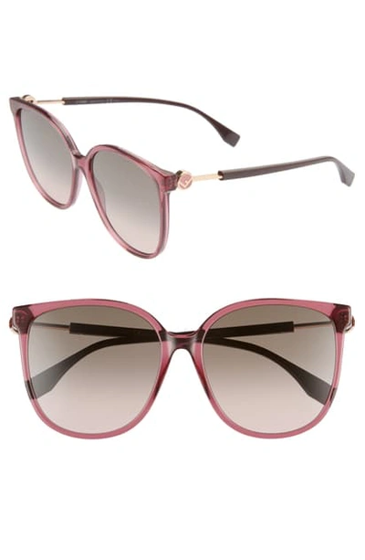 Fendi 58mm Cat Eye Sunglasses In Plum/ Brown Pink Gradient