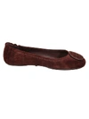 Tory Burch Minnie Travel Ballet Flats, Suede Logo In Black Cherry