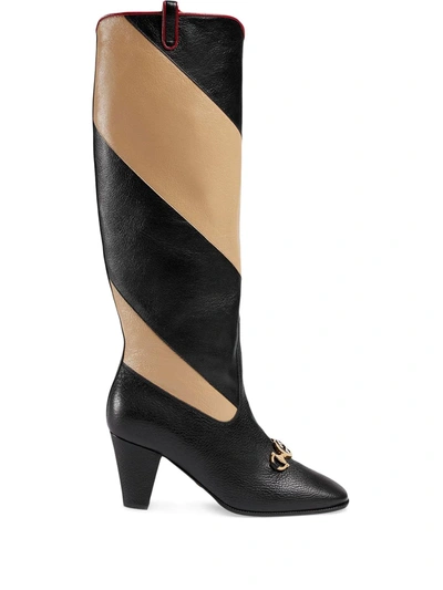 GUCCI ZUMMI GG HORSEBIT STRIPED KNEE-HIGH BOOTS