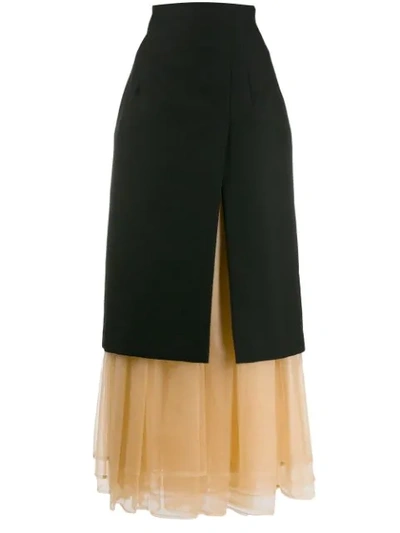 Comme Des Garçons Layered Midi Skirt In Black