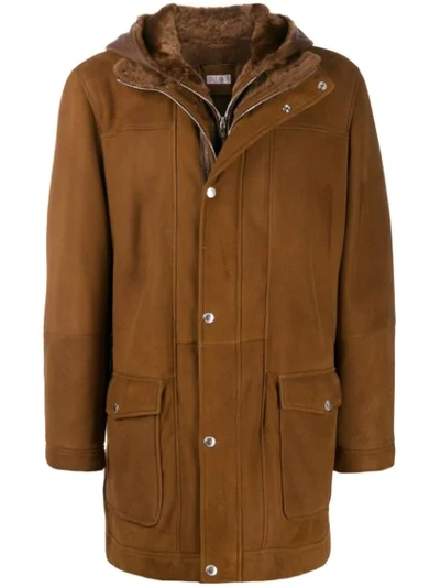 Brunello Cucinelli Hooded Leather Coat In Brown