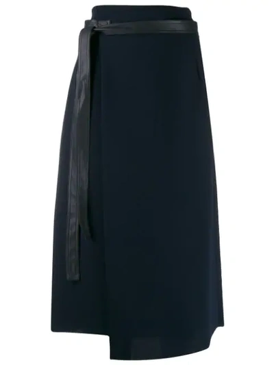Vince Belted A-line Midi Wrap Skirt In Blue