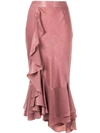 We Are Kindred Frenchie Bias Cut Ruffle Midi Skirt-pink In Pink